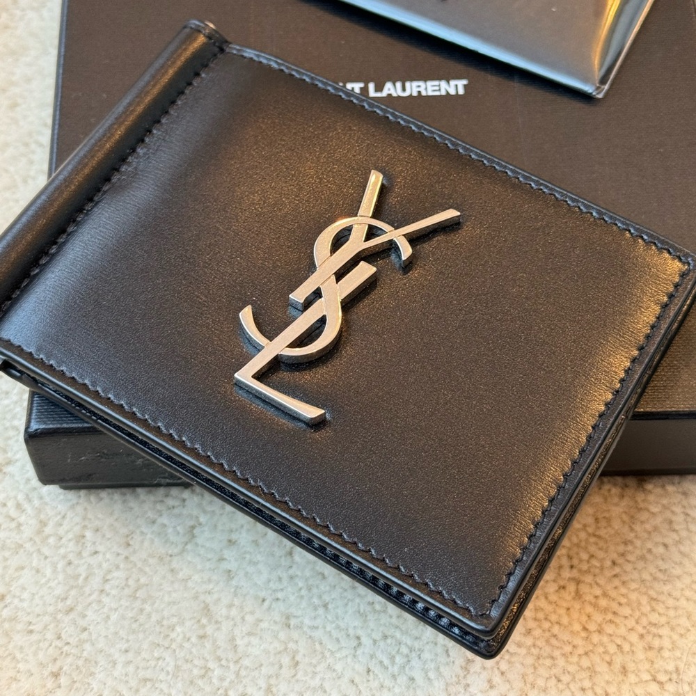 YSL Black Wallet Silver Hardware